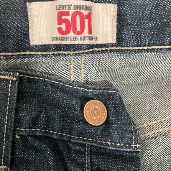 Vintage 90s Levis 501 Jeans Mens 32x34Dark Wash Straight Leg Button Fly Stretch - Picture 4 of 15
